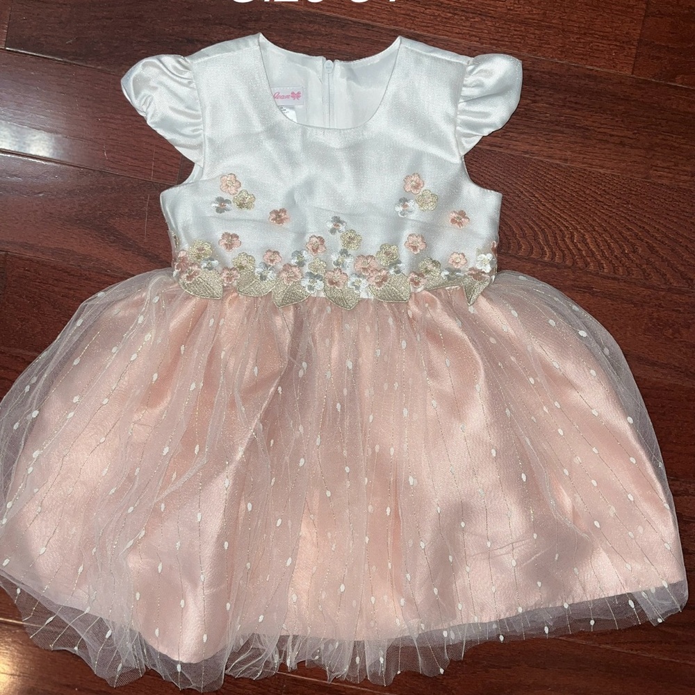 NWOT- White and Peach Floral Tulle Dress